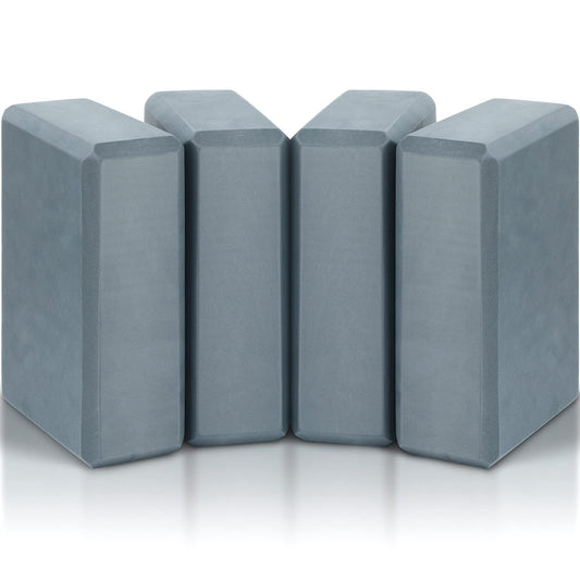 4 Pcs Yoga Blocks Soft EVA Foam Supportive Yoga Brick Non Slip Exercise Block Equipment for Pilates Exercise Workout Meditation Supplies, Grey, 9 x 6 x 3 Inches