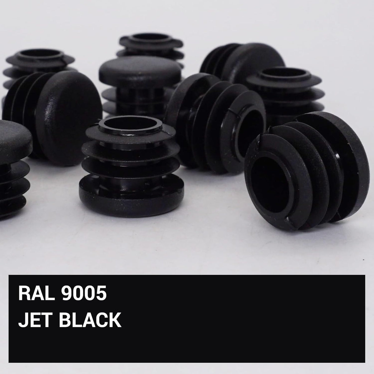 (Pack of 10) Round Tube Inserts 7/8" (22 mm), Fence Post Plugs, Black Plastic Tube End Caps, Pipe Plugs, Jet Black RAL 9005