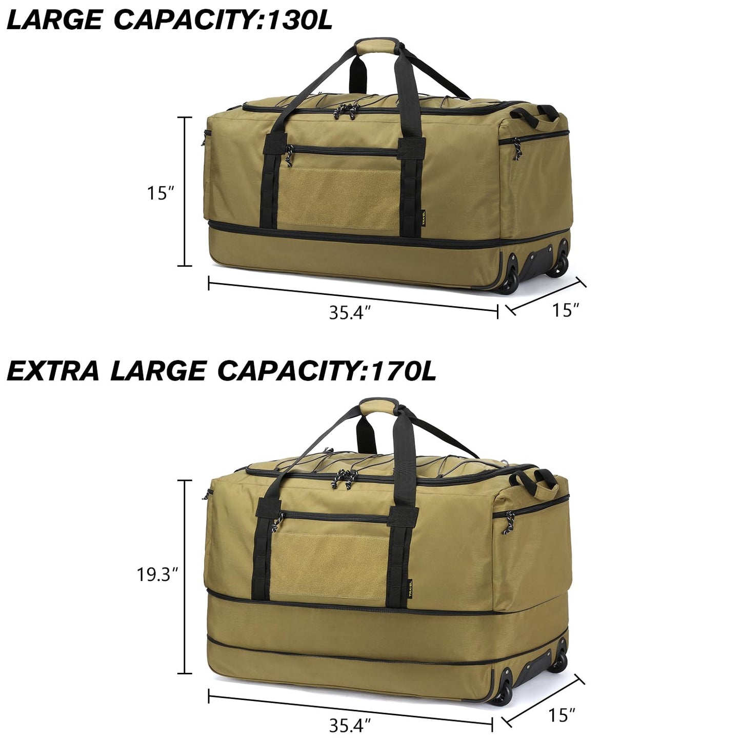 170L Extra Large Baseball Bag with Wheels Gym Duffle Softball Catchers Coach Team Equipment Bags Collapsible Rolling Travel Duffel Bat Gear Bag for Hockey Basketball Football Volleyball Soccer, Brown