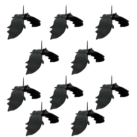 10 Pcs Halloween Hanging Ornaments Realistic Bat Decorations Rubber Horror Bat Decor for Outdoor Indoor Hanging Vampire Flying Bats for Home Halloween Party,Haunted House (4.7X1.9 in)