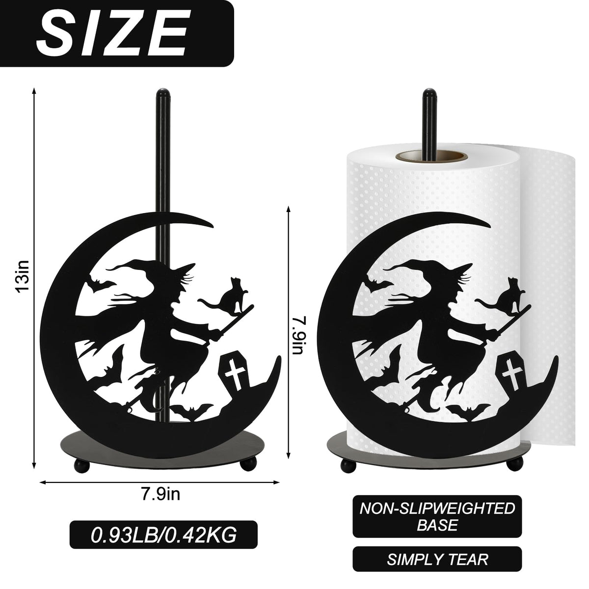 JarThenaAMCS Halloween Paper Towel Holder Black Witch Kitchen Decor Accessories Metal Towel Holder Stand for Home Bathroom Countertop Decor