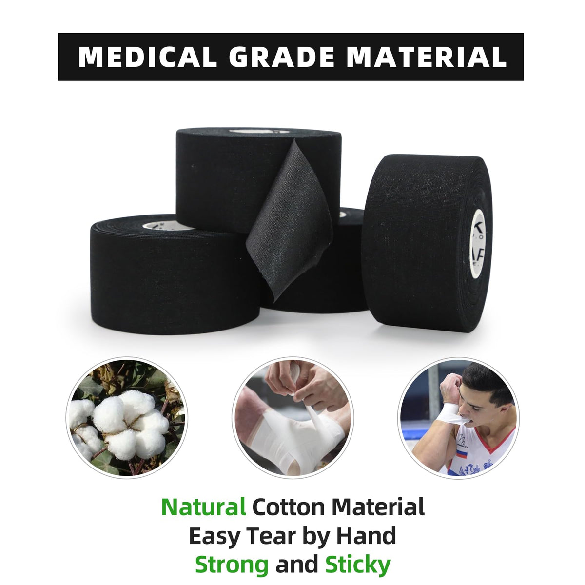 OK TAPE Athletic Sports Tape（4 Packs) - 45ft Per Roll Very Strong Tape for Athlete & Sport Trainers & First Aid Injury Wrap, Perfect for Fingers Ankles Wrist on Bat, Hockey Stick - Black