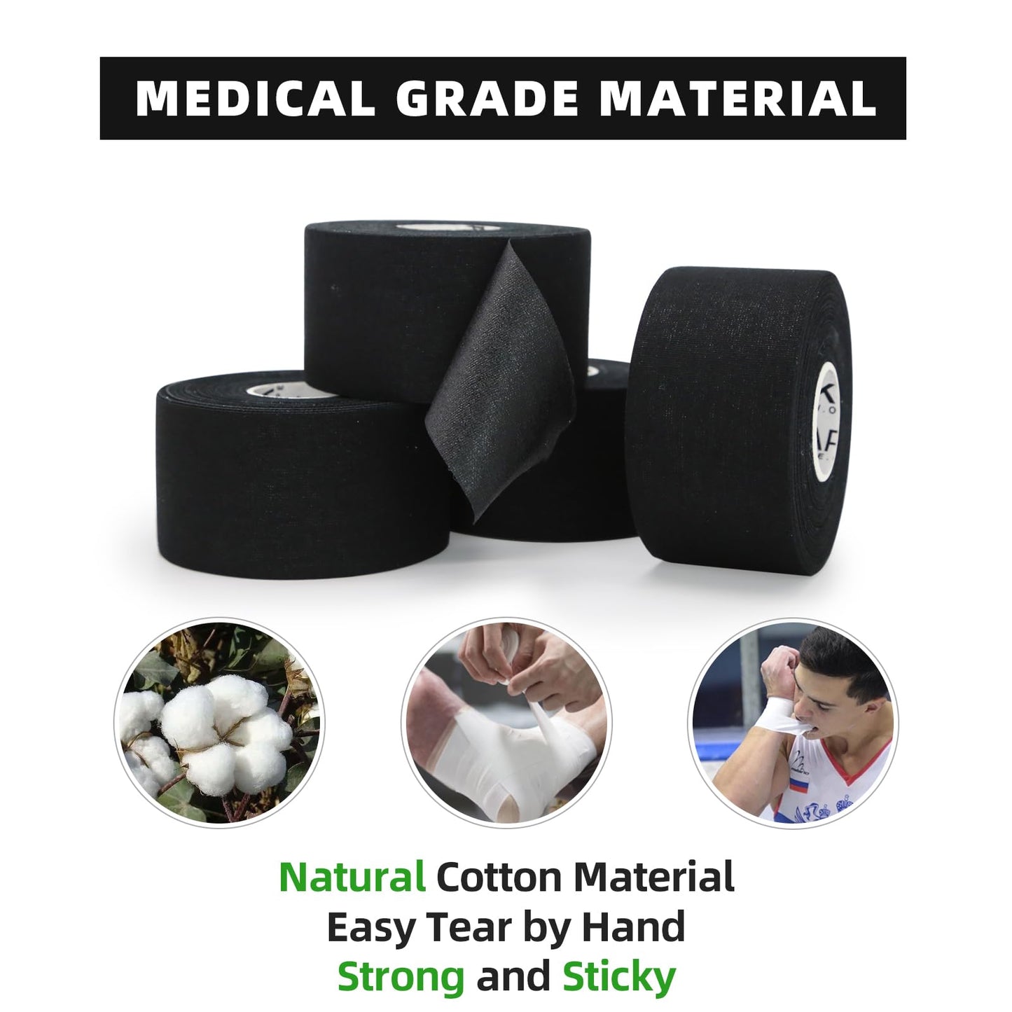 OK TAPE Athletic Sports Tape Bulk（12-Rolls) -180yds Very Strong Tape for Athlete & Sport Trainers & First Aid Injury Wrap, Perfect for Fingers Ankles Wrist on Bat, Hockey Stick - White