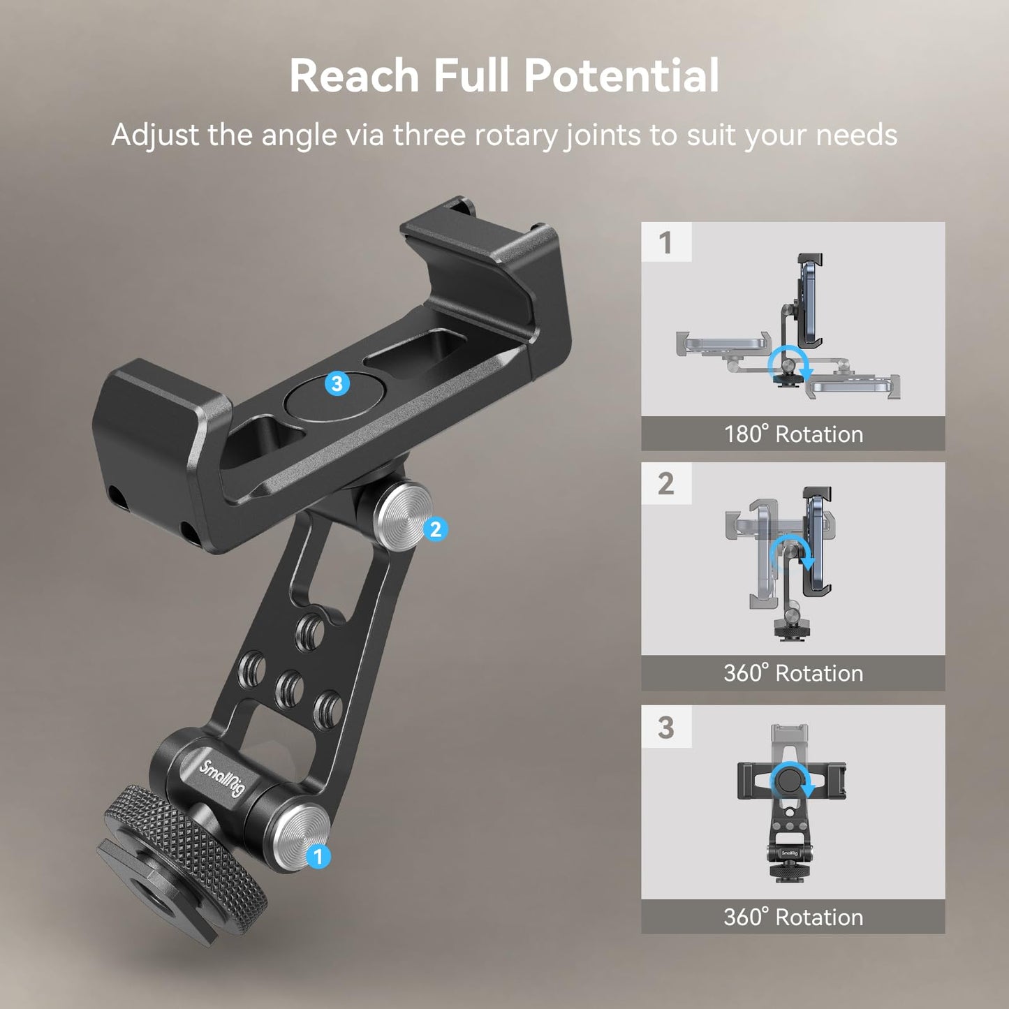 SMALLRIG Universal Metal Phone Support with Cold Shoe Mount, Smartphone Holder Adapter Support Free Adjustment Joints, Phone Tripod Mount for iPhone 17 16 15 14, for Samsung Galaxy etc. - 4382