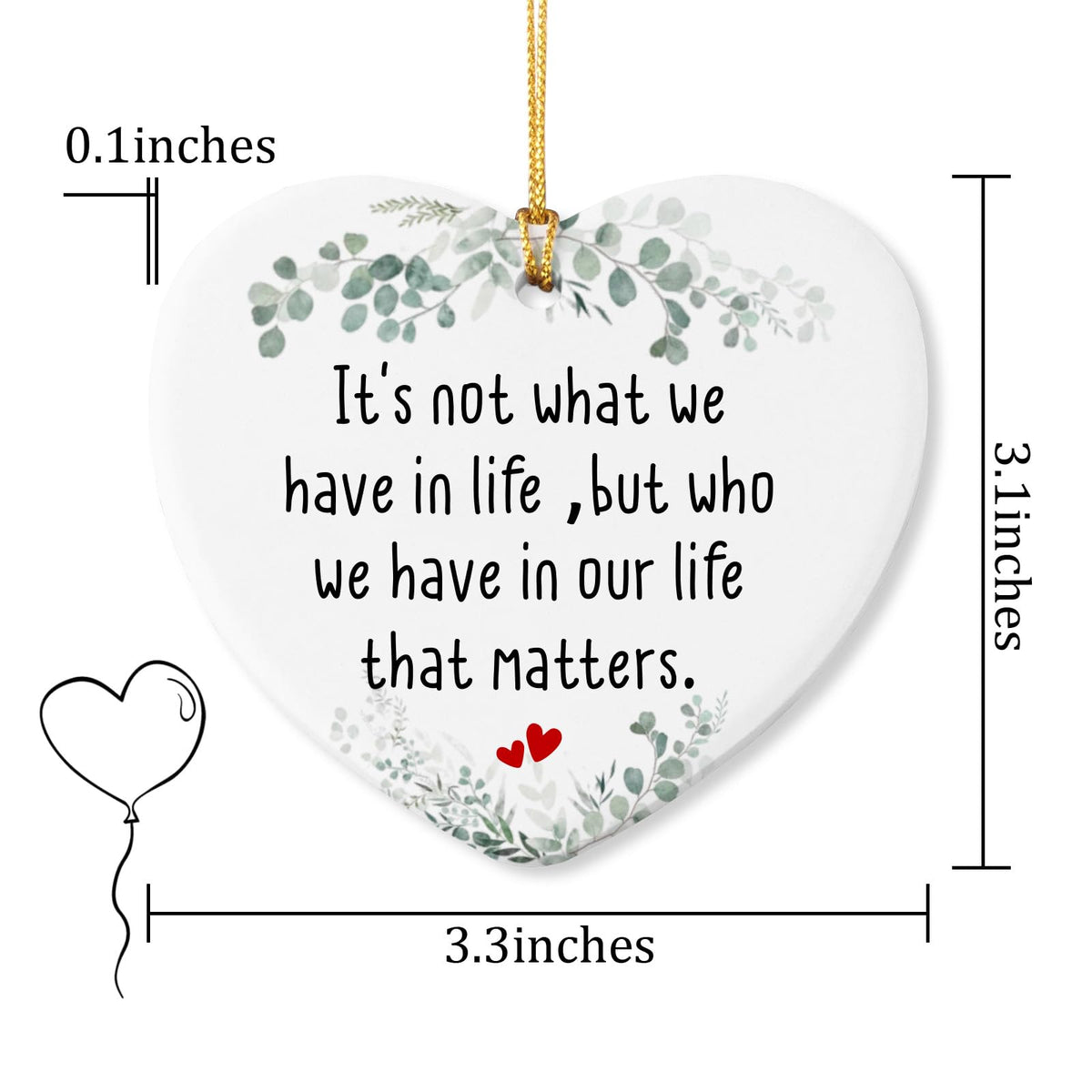 Friendship Gifts for Women Birthday Inspirational Thinking of You Gifts for Friends Female Christmas Tree Decoration Ceramic Heart Ornament
