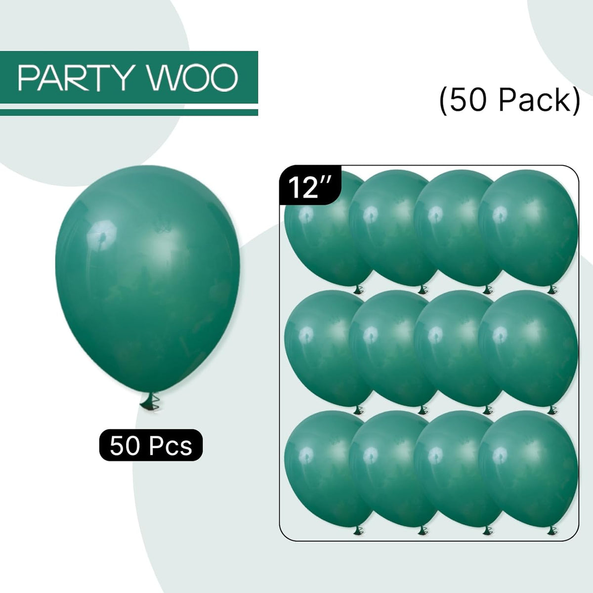 PartyWoo Dark Green Balloons - 50pcs 12 Inch Emerald Forest Green for Birthday & Baby Showers