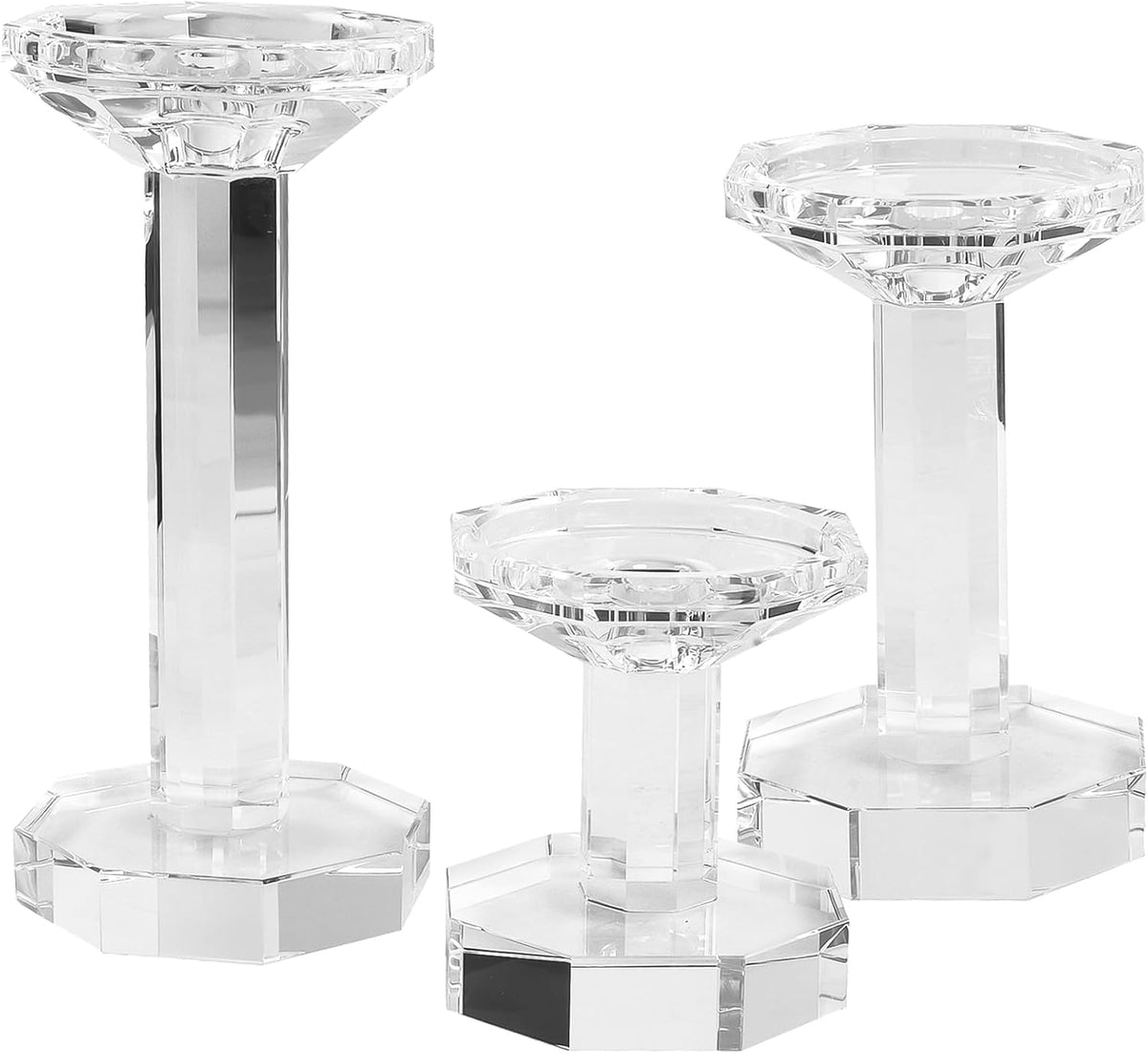Skiennix Crystal Candlestick Holders - Elegant Set of 3 for Weddings & Parties | 4''/6''/8'' Tall