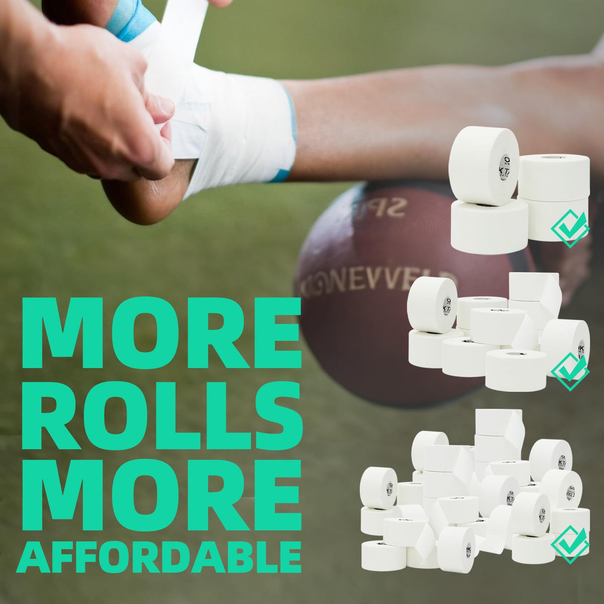 OK TAPE Athletic Sports Tape Bulk（12-Rolls) -180yds Very Strong Tape for Athlete & Sport Trainers & First Aid Injury Wrap, Perfect for Fingers Ankles Wrist on Bat, Hockey Stick - White