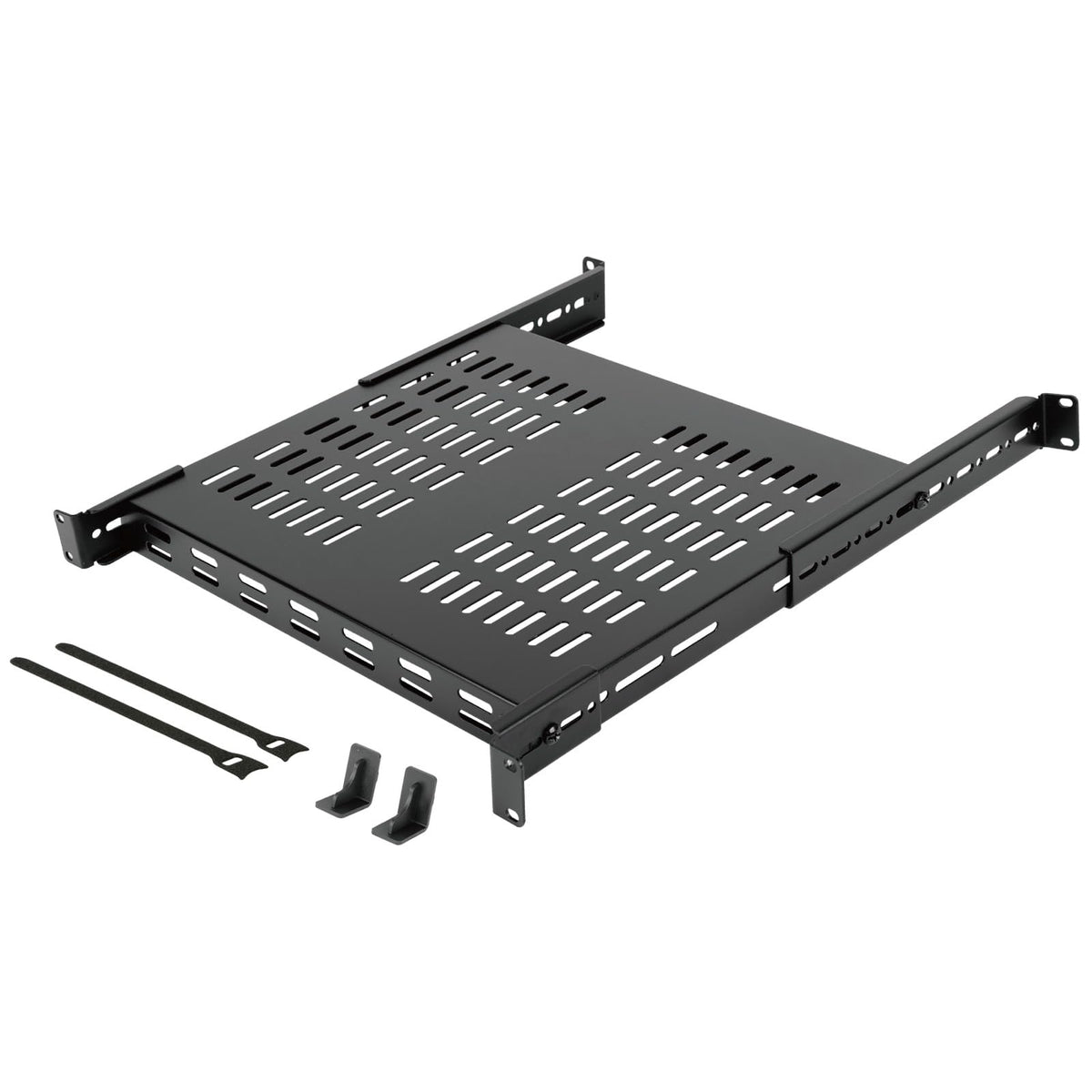Tecmojo 1U 4-Post Vented Server Rack Mount Shelf,13.8in Deep with Adjustable Depth 13.8-23.6inch,Supports to 242 lbs,Universal Tray for 19 Inch AV/Network Equipment Rack,Black