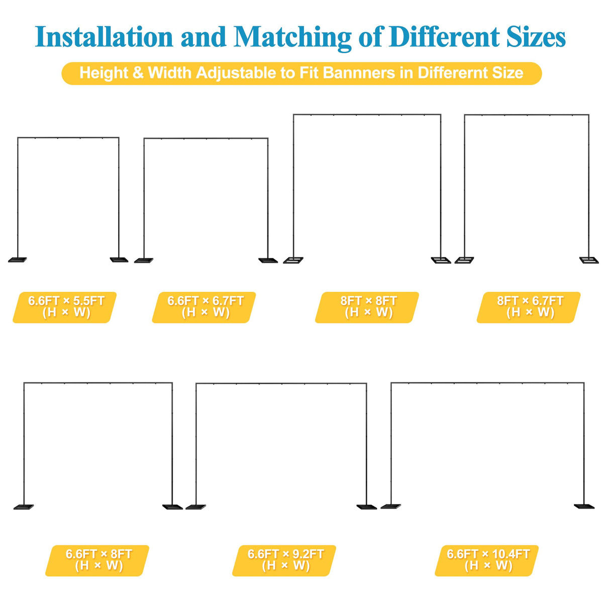 Fomcet 8FT x 8FT Backdrop Stand Heavy Duty with Base, Black Portable Adjustable Pipe and Drape Backdrop Stand Kit, Square Metal Arch Party Frame for Wedding Birthday Parties Banquet Decorations