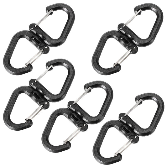 SquEqu 5 Pack Dual Locking Carabiner Clips with Double-Ended Wiregate Utility Hook Lightweight Swivel Snap Clasps Keychain Clip for Camping Hiking Backpack Backpacking Belt Loop Key Chain Flashlight
