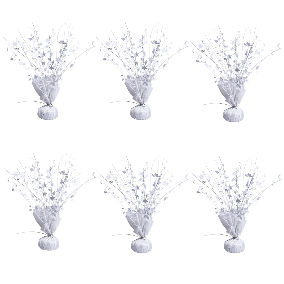 6 Pack Metallic Foil Spray Centerpiece Star Table Decoration Burst Table Centerpieces for Birthday Wedding Anniversary Graduation Holiday Party Supplies Decor (White)