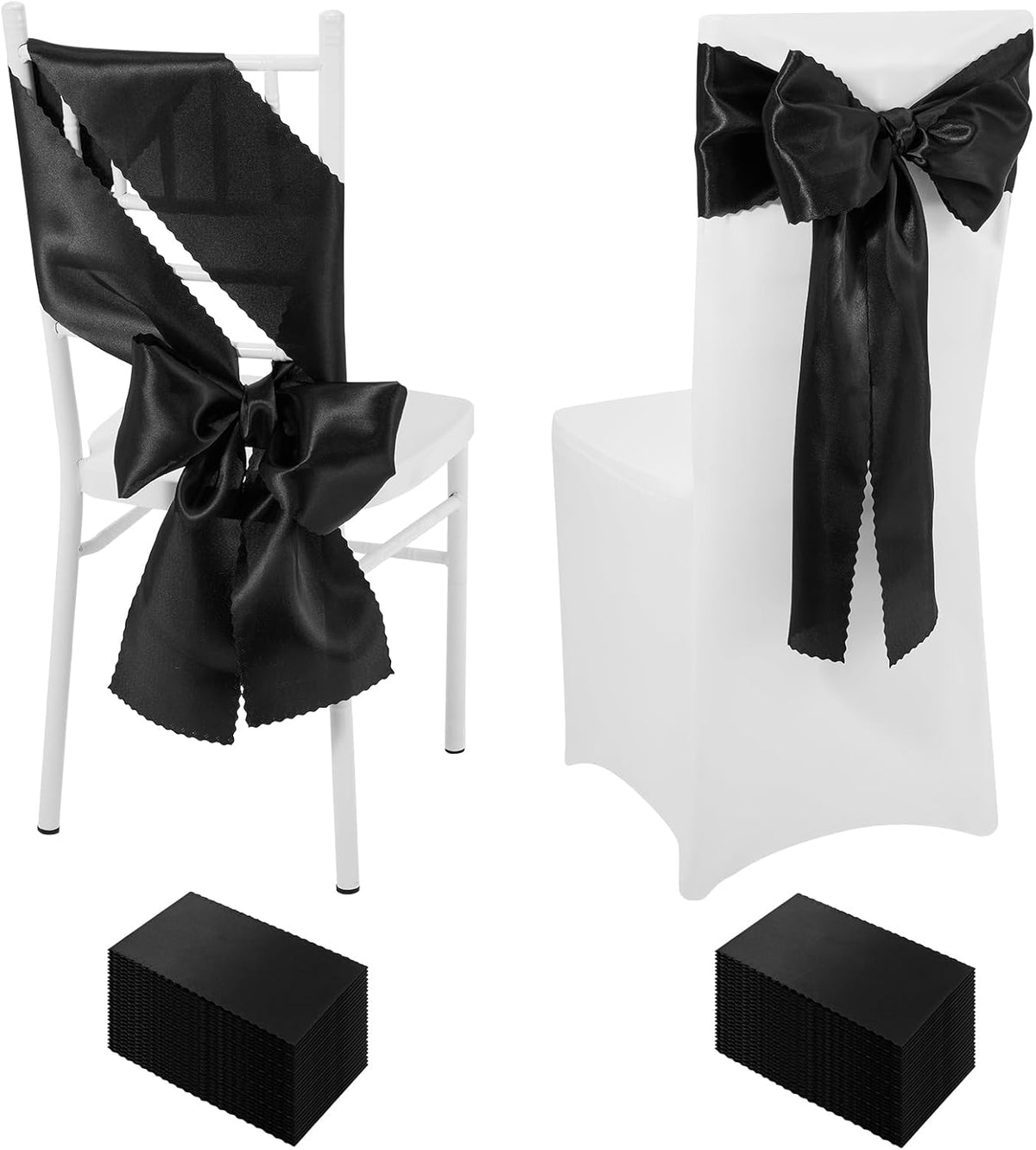 Skiennix Black Satin Chair Sashes - Upgraded 7" x 108" Ties for Weddings & Events | Pack of 50