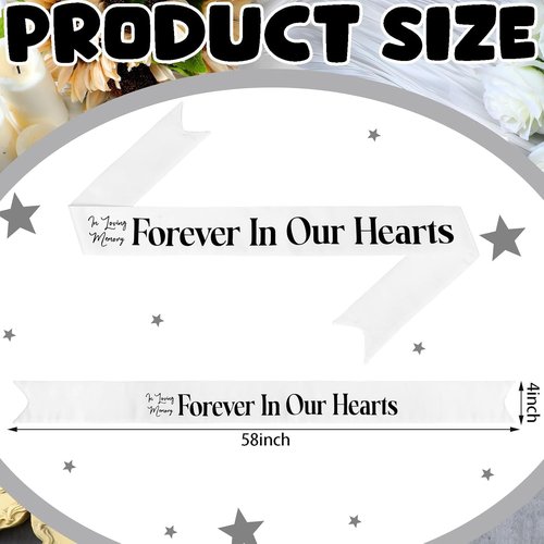 Fanfanwin Funeral Sash - Memorial Wreath Ribbon for Celebration of Life | 58x4" White, Forever in Our Hearts