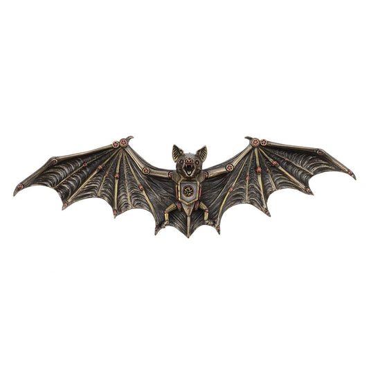 Steampunk Flying Bat Wall Plaque 13.75" L Cold Cast Bronze