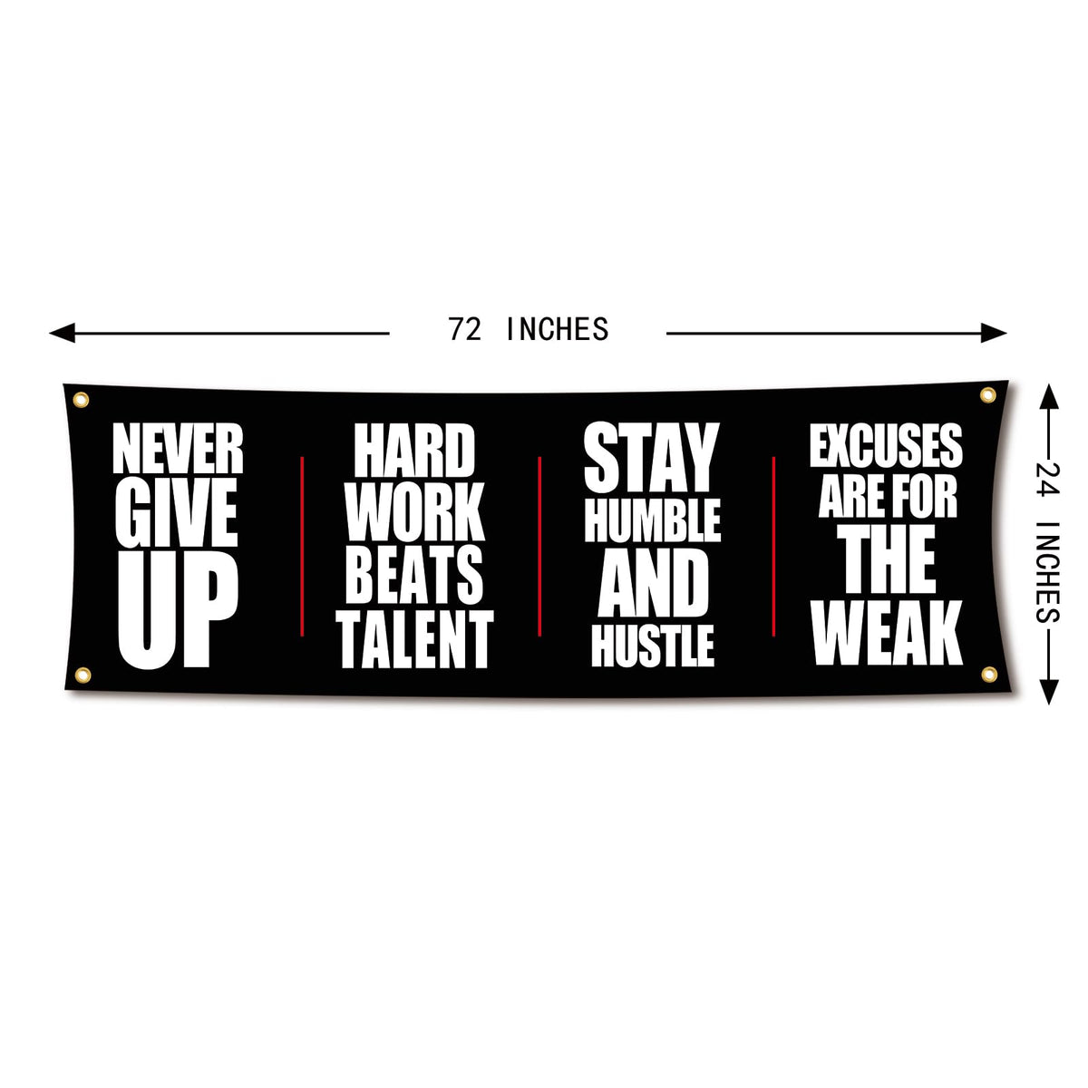 Motivational Gym Flag Banner - Never Give Up - 72x24 Inches Home & Garage Gym Wall Decor with 4 Brass Grommets for Easy Hanging