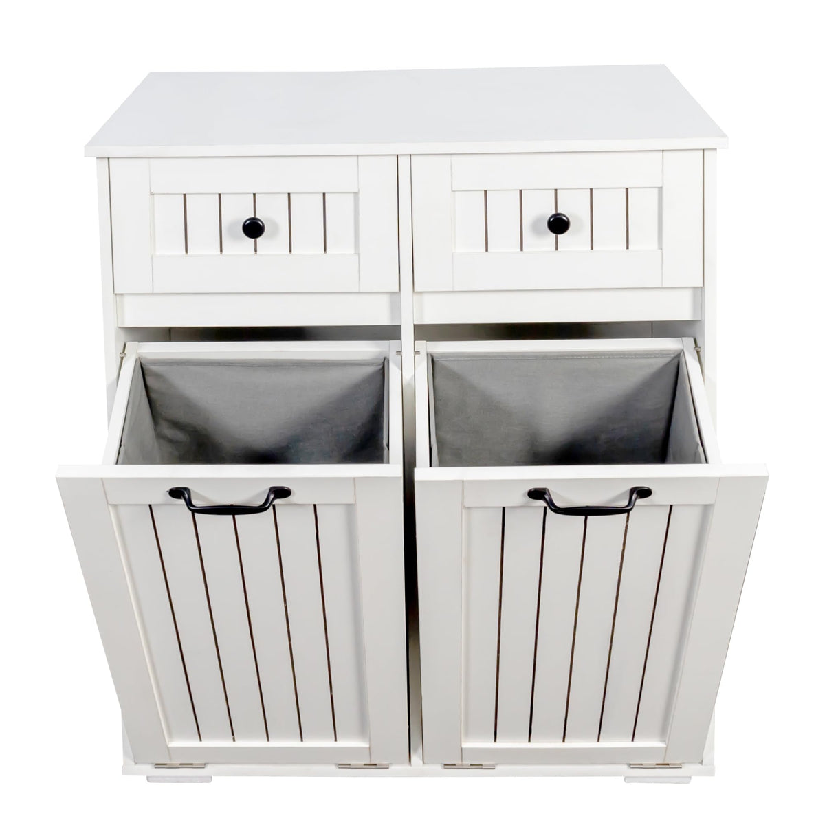 FEBORY White Laundry Cabinet with 2 Removable Hamper Baskets and 2 Drawers, Particle Board and MDF, 31.5 x 15.75 x 35.83 Inches