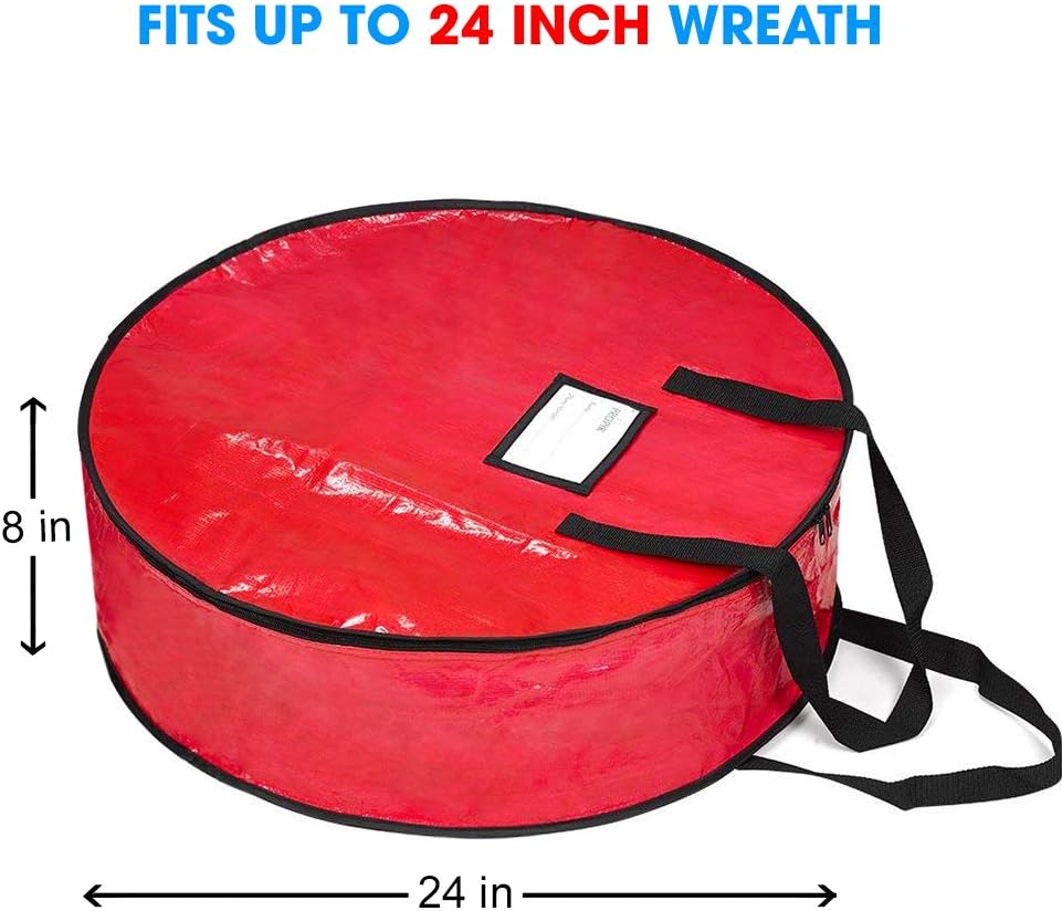 ProPik Christmas Wreath Storage Bag - Heavy-Duty Tear Resistant Container with Handles | 24” x 8” (Red)
