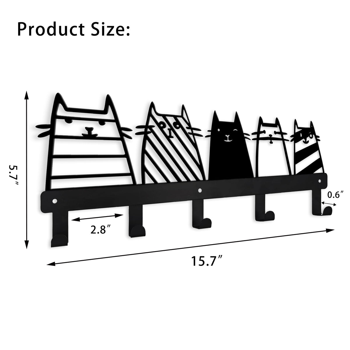 Aimery Metal Cat Coat Hooks Wall Mount, Multipurpose Key Holder & Hanger for Living Room, Hallway, Office