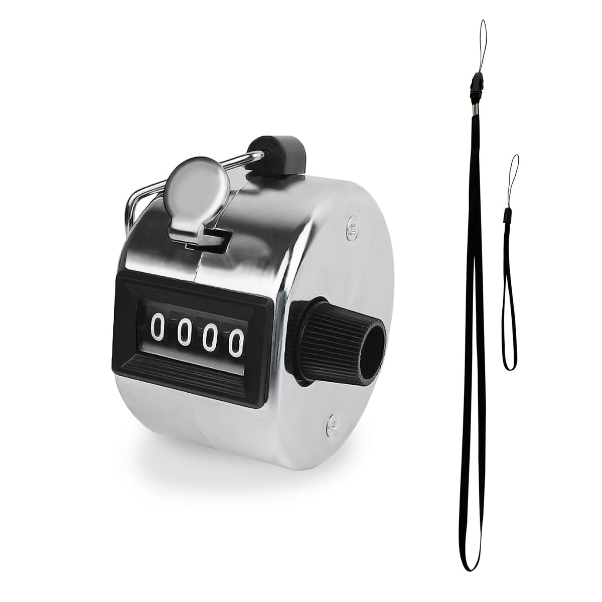 GDMINLO Metal Hand Tally Clicker Counter, 4-Digit Number Count Clicker with Metal Case Mechanical Counter for Coaching, Knitting, Lap, Fishing, Golf and Row with 2-Nylon Lanyard,Silver