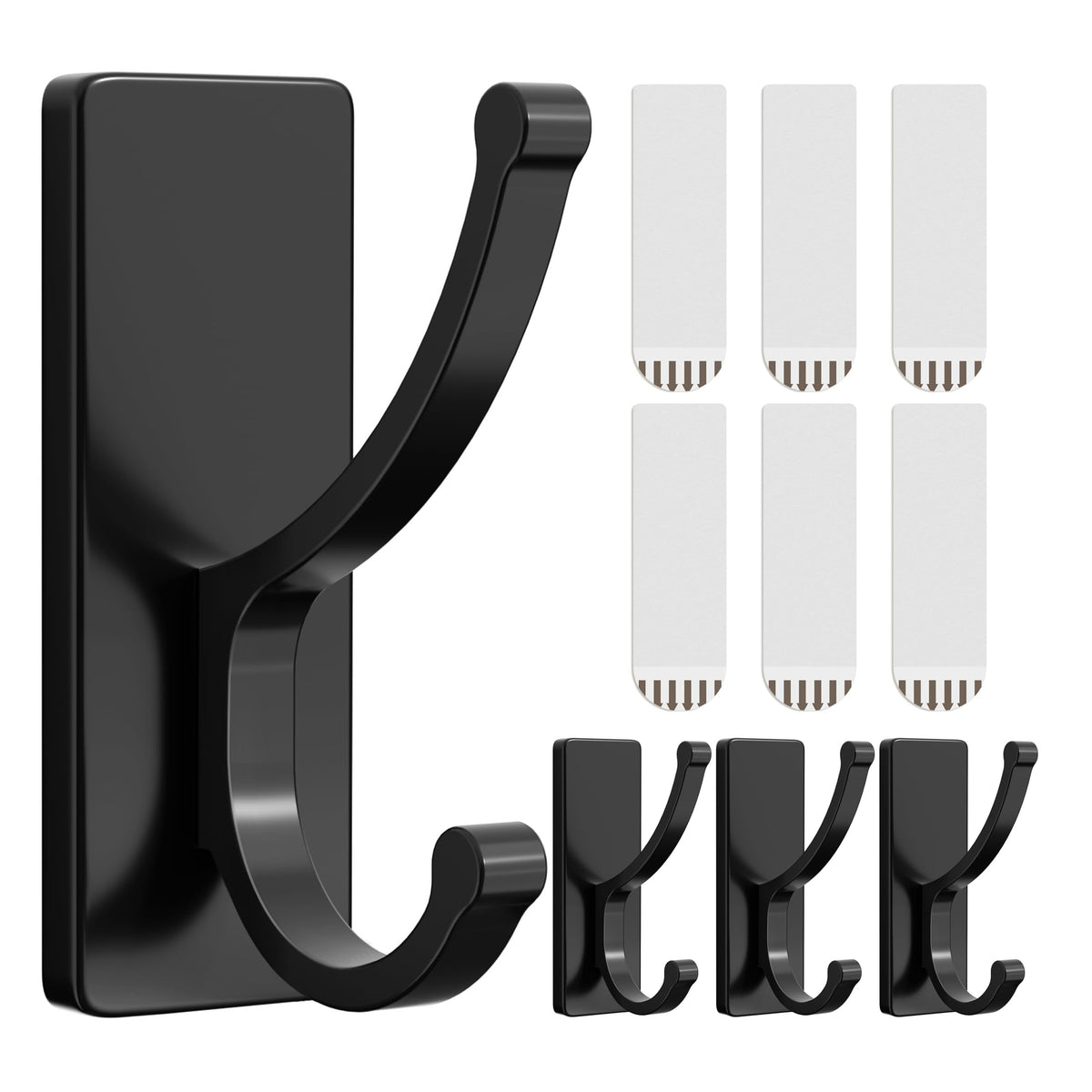 pickpiff Adhesive Wall Hooks with Strip - No Residue, Easy to Remove, Strong Heavy Duty Sticky Towel Hook, 4 Pack Black
