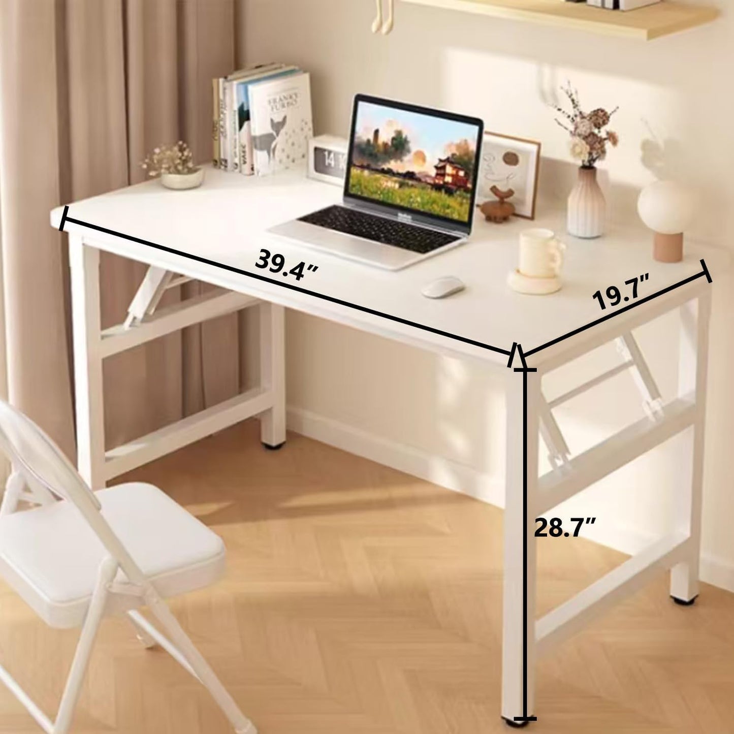 Skiennix 39.4 Inch Folding Table - Rustic Brown Square Desk for Small Spaces | No Assembly Required