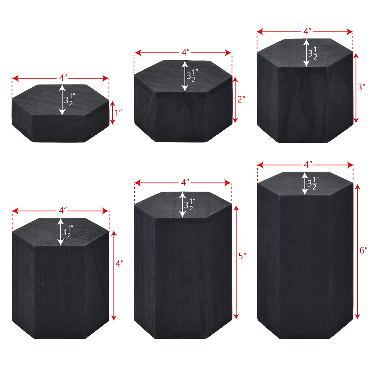 MOOCA Wooden 6 Pcs Hexagon Risers for Display Jewelry and Accessories Display Stand, Wooden Risers For Jewelry Figurine, Black Color