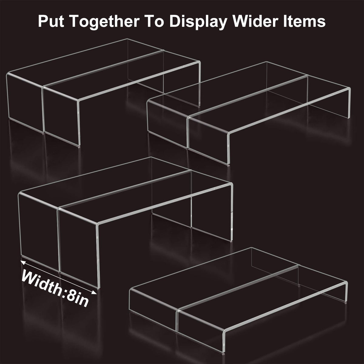 Acrylic Display Riser Stand of 8pcs, 5mm Thickness, 12'' Length Tierd Display Stands, Acrylic Shelf Risers for Perfume Display,Risers for Buffet Table,Cupcake Stand,Pop Figurines,Tumbler,Food