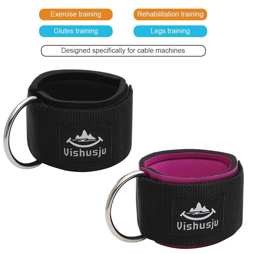 Vishusju Ankle Straps Wrist Cuffs 5.5mm Neoprene Padded Large D-Ring for Cable Machines Fitness Legs Exercise Attachment Adjustable (Rose Pink)