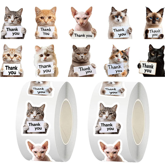 1000Pcs Cat Thank You Stickers,Roll Cute Kitty Adhesive Labels Tags for Packing,Supporting My Small Business Envelope Seals Packing Wrapping DIY Crafts Decor Pet Store Hospital Greeting Cards Gift