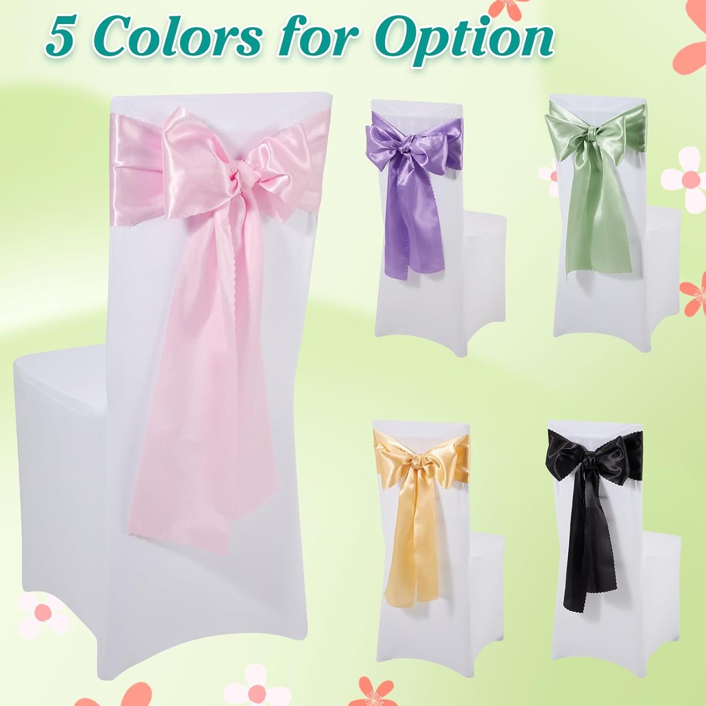 Skiennix Black Satin Chair Sashes - Upgraded 7" x 108" Ties for Weddings & Events | Pack of 50
