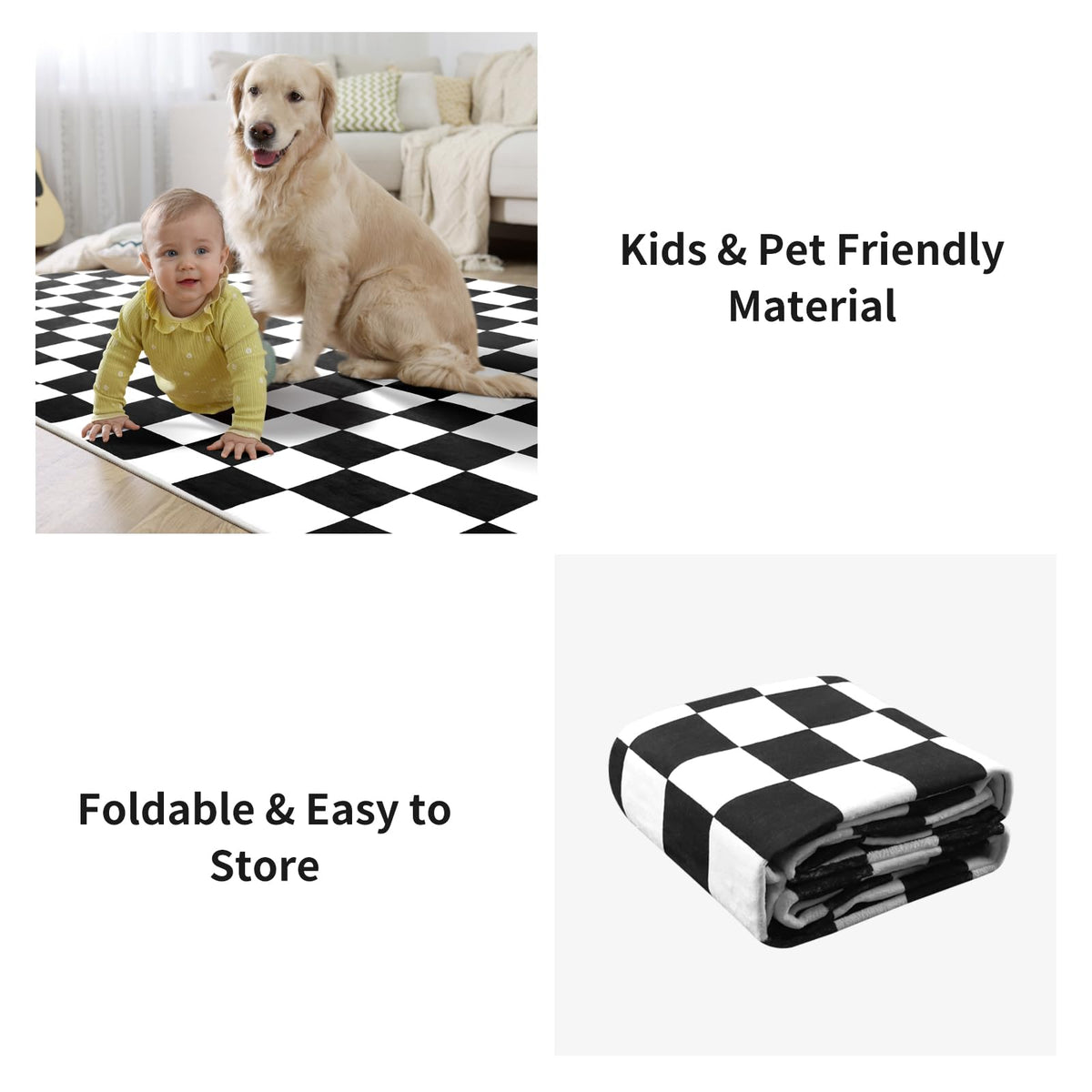 Terrug Black and White Checkered Rug for Living Room,5x7 Area Rugs Washable with Non Slip for Bedroom,Soft Low Pile Stain Resistance Retro Carpet for Dorm Kids Room