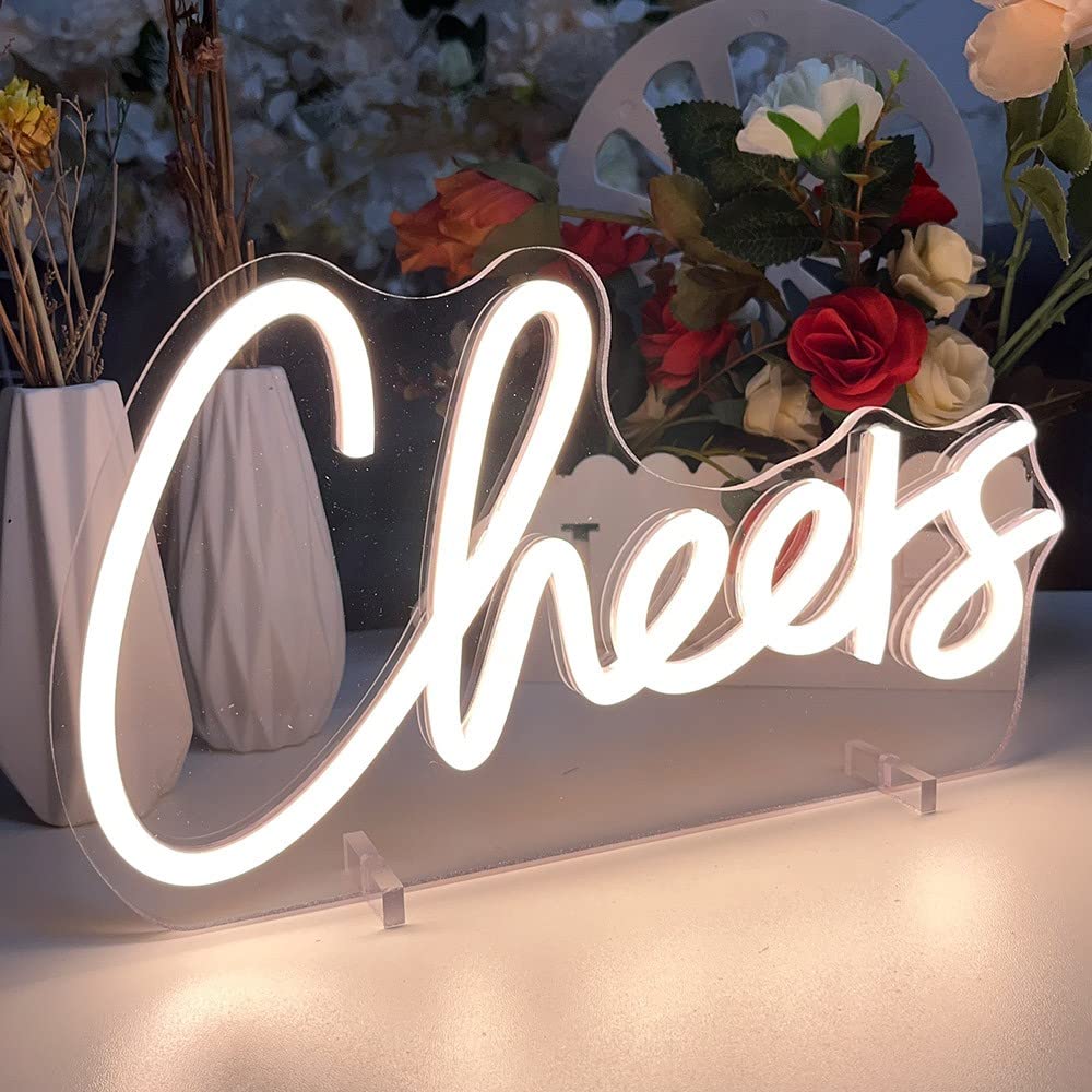 Cheers Table Number Neon Sign Desk Lamp Night Light Wedding Letter LED Neon Sign Wedding Table Decorations Neon Light Bedroom Home Room Decor Christmas Party Warm White USB 30×16.3 CM