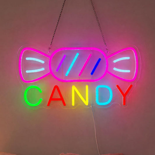 Candy Neon Sign for Wall Decor Candyland Party Decorations, Candy Bar Sign, Store Logo, Birthday Decorations, Candy Light for Candy Shop, Kids' Room, Dimmable USB Powered Colorful 15.7"x7.8"