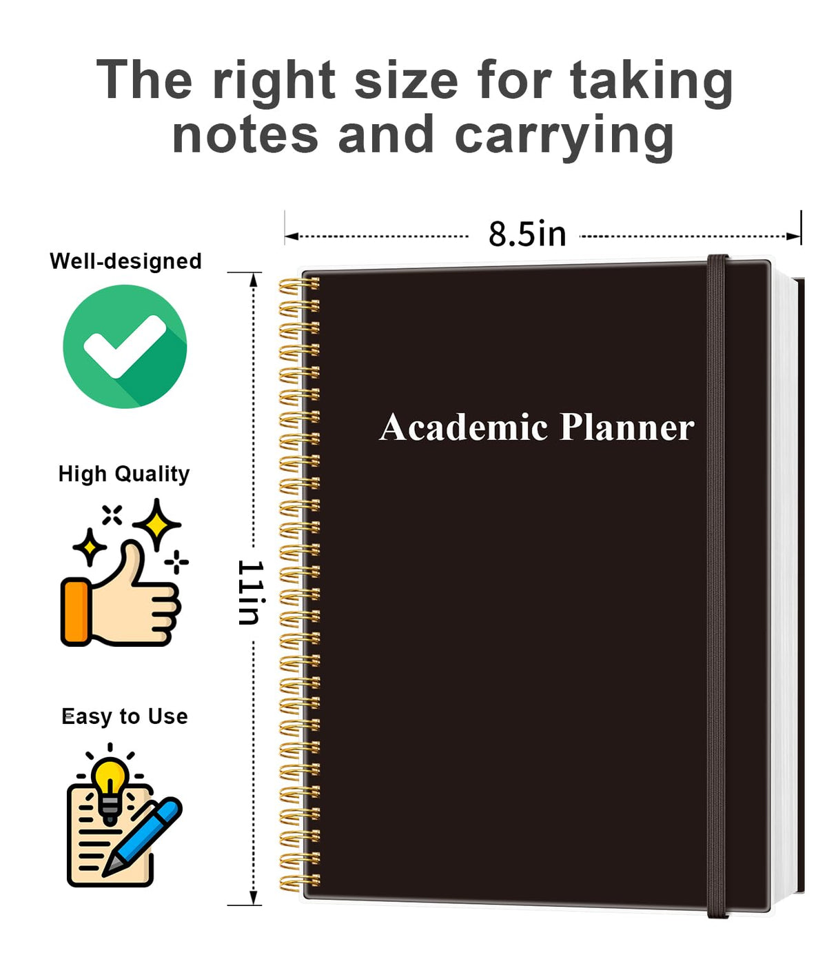 Academic Planner for 2026-2027 or Anytime - Undated Weekly Student Planner For Homeschool, High School, College & Nursing Students, 200 Pages, 8.5" x 11", Black