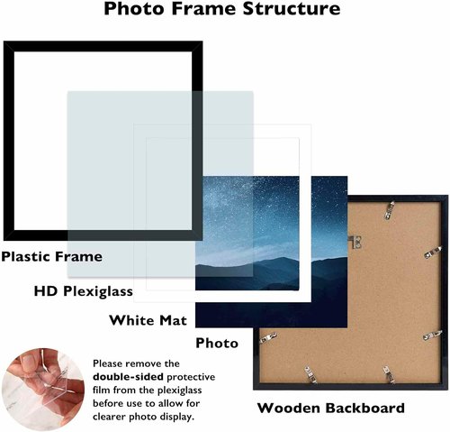 JCJMY 12x12 Picture Frame - Versatile Display for 10x10 or 12x12 Art | Black with Plexiglass