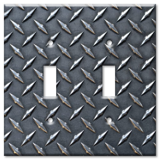 Art Plates - Decorative Light Switch Plate Cover Plate - Decorative Metal Wall Plate - 2 Gang Toggle - Black Diamond Plate (PRINTED IMAGE) - (Made in USA)