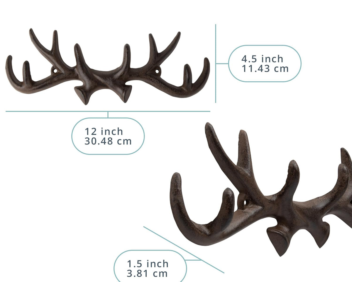 Comfify Rust Brown Cast Iron Deer Antlers Wall Hooks – Cabin Lodge Decor