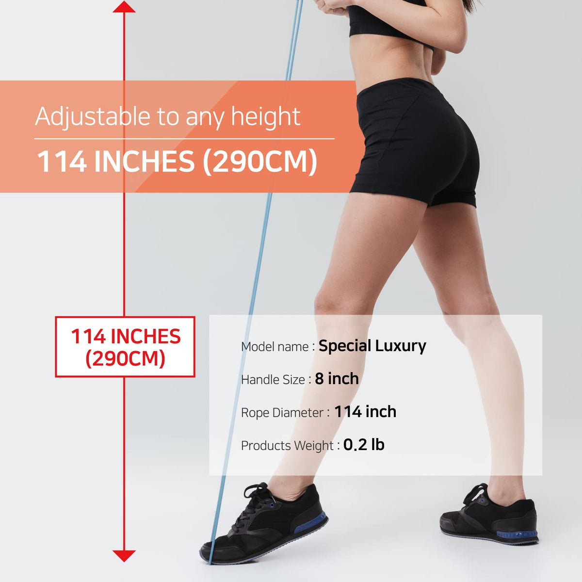 Skipping Jump Rope for Fitness Workout - Light Weight, Adjustable, Tangle Free, Excellent line control for Cardio Boxing, CrossFit, Training Exercise All Ages and Gender ( Special Luxury, KA-220, Made in Korea) (Grey-Red)