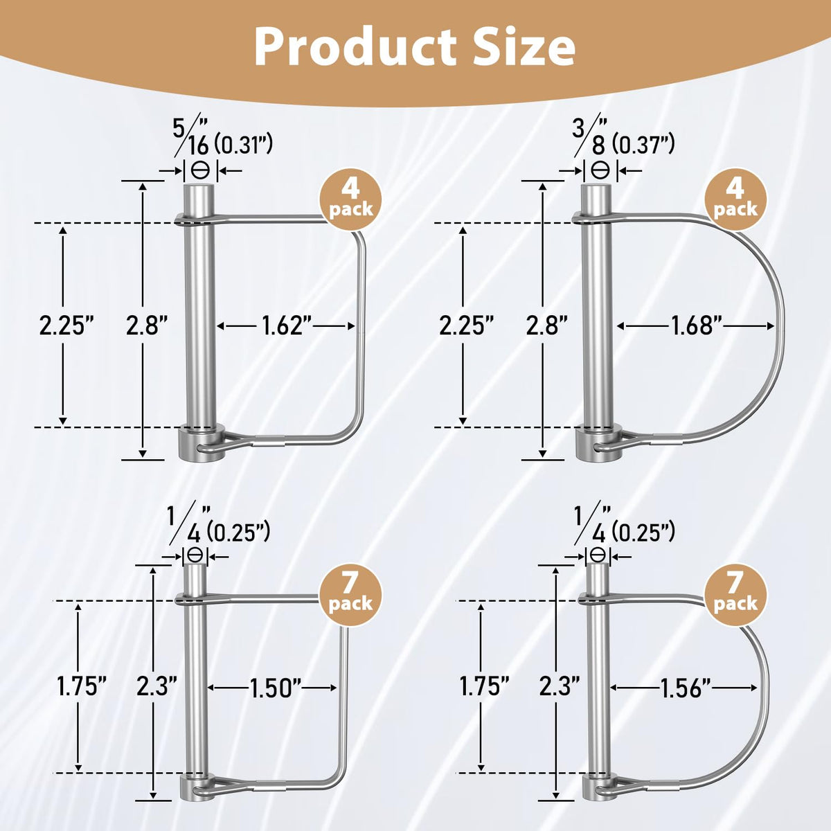 XOOL 22PCS Shaft Locking Pin, Zinc-Plated Heavy Duty Safety Pins, Trailer Coupler Pins, Square & Arch Shapes, Premium Carbon Steel