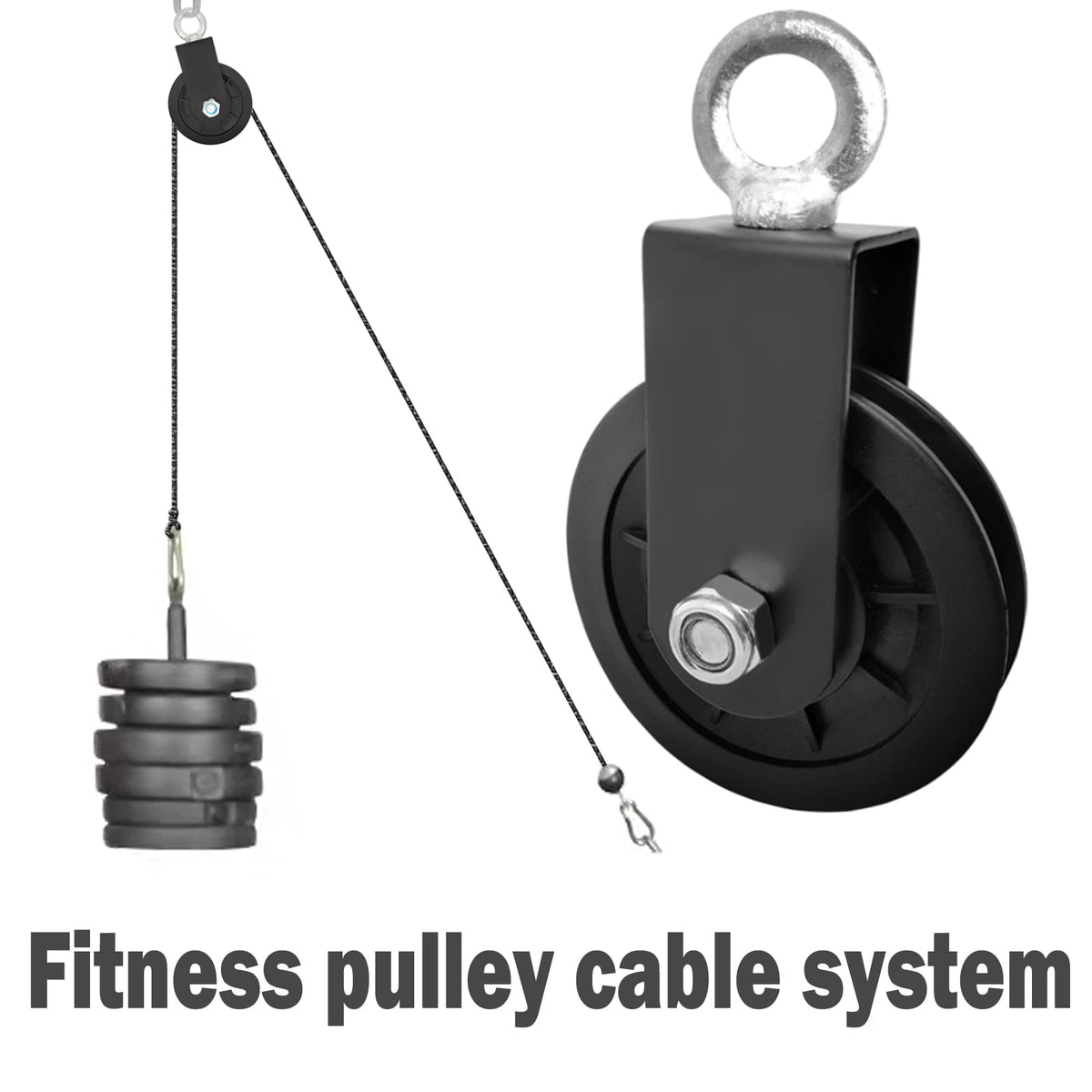 BESTEEL 4 Pack 90mm Cable Pulley Wheel Nylon Pulleys Rotation 360 Degree Traction Wheel Detachable With Strap & Carabiner,Silent Bearing for Home Weight Lifting Gym Pulley Replacement System Equipment