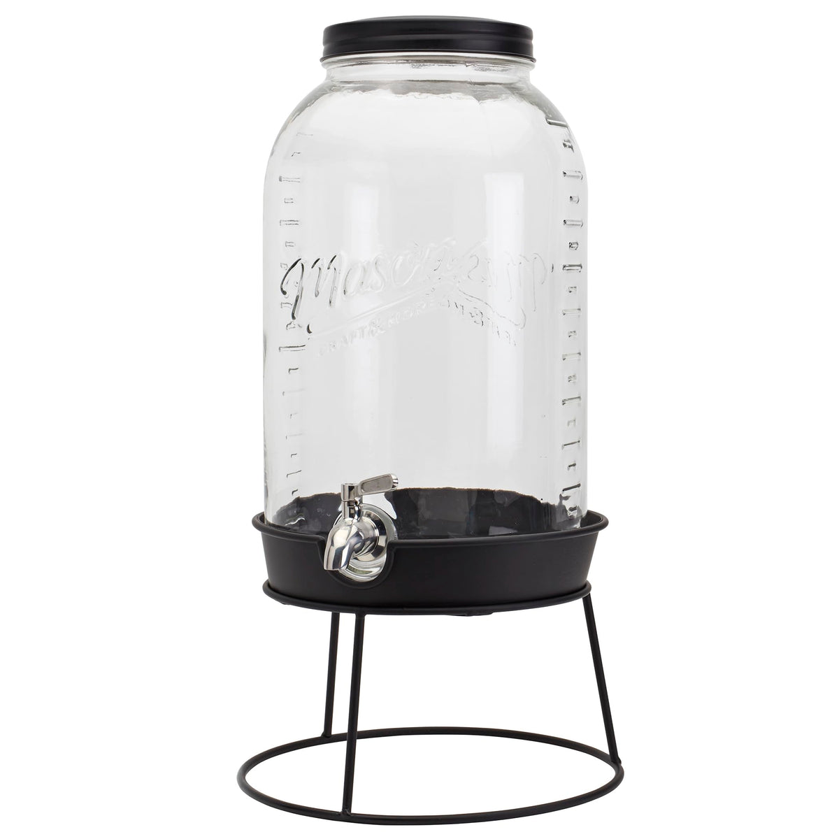 Mason Craft & More 3 Gallon Glass Beverage Drink Dispenser with Leakproof Spigot and Metal Stand