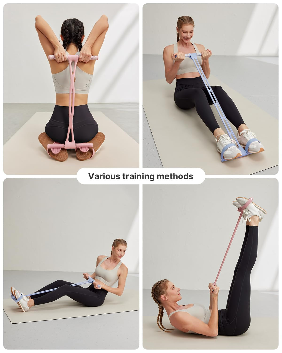 YOTTOY Pedal Resistance Band, Thick Elastic Tension Rope with Handles, Sit-Up Pull Rope Fitness Equipment for Leg, Arm, Abs, Waist, Home Gym & Yoga Training for Women & Men (Pink, 35 pounds)