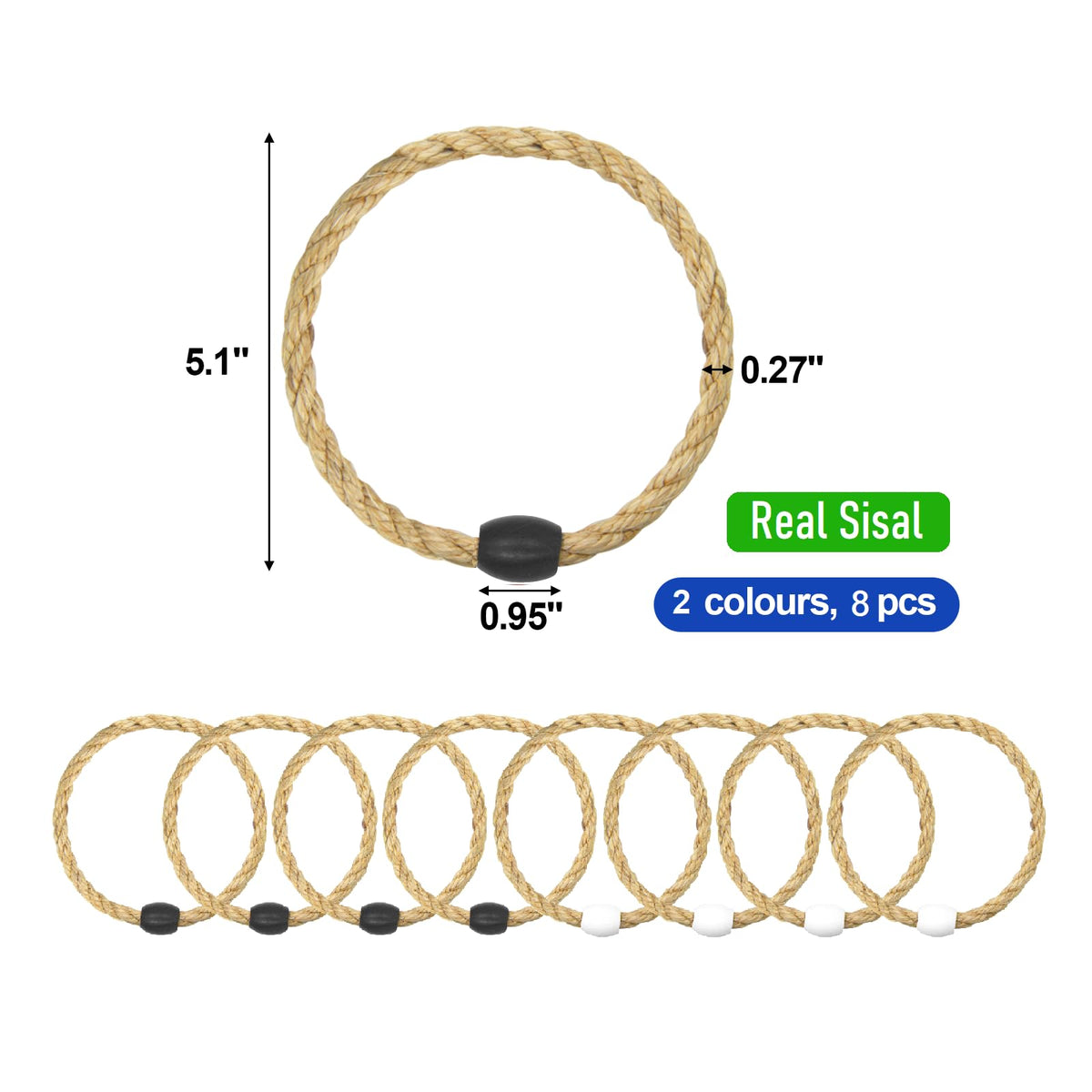 8 Pack Sisal Rope Ring Toss Game Replacement Parts for Adults and Kids, Outdoor Toss Rings for Agility Practice and Speed Game and Yard Games and Lawn Games for Party (Black and White)