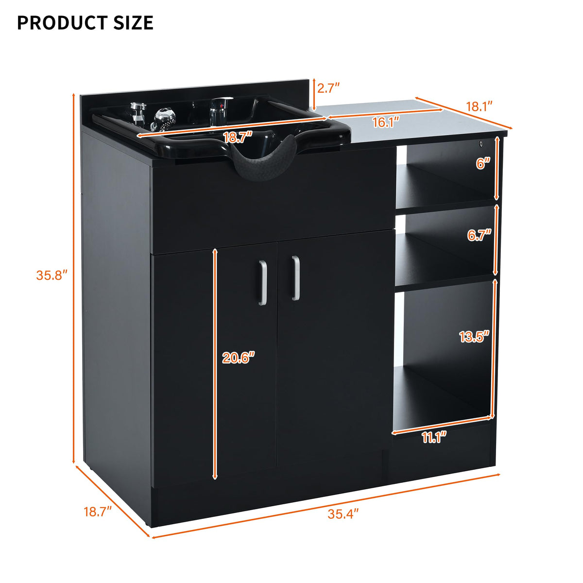 Salon Station,Shampoo Backwash Station for Salons with Shampoo Bowl & Storage Layer,Salon Equipment for Spa Beauty, Black Color