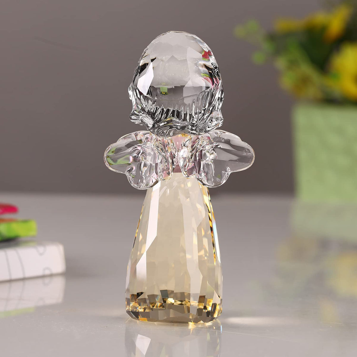 DOJOZ Crystal Little Angel Christmas Birthday Gifts Cherub Figurine Paperweight Decor Ornaments Art Collecible (Gold)