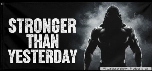 Stronger than yesterday Flag 3x5 Ft – Spartan Warrior Banner, Durable Polyester, UV Resistant, Double Stitched, Motivational Wall Decor for Gym, Home, or Man Cave