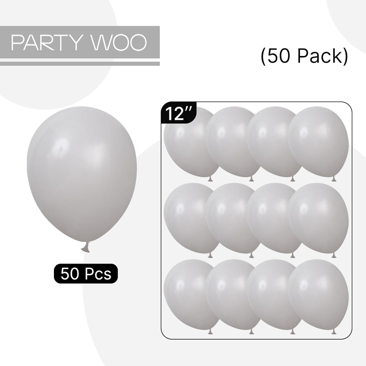 PartyWoo Gray Balloons - 50pcs 12 Inch Matte Gray Latex Helium Balloons for Celebrations