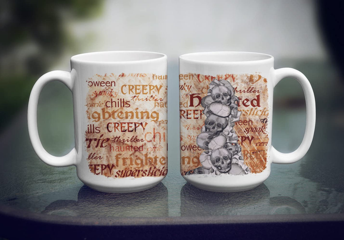 Caroline's Treasures SB3012CM15 Creepy, Haunted and Frightful with skulls Halloween Dishwasher Safe Microwavable Ceramic Coffee Mug 15 ounce, 15 ounce, multicolor