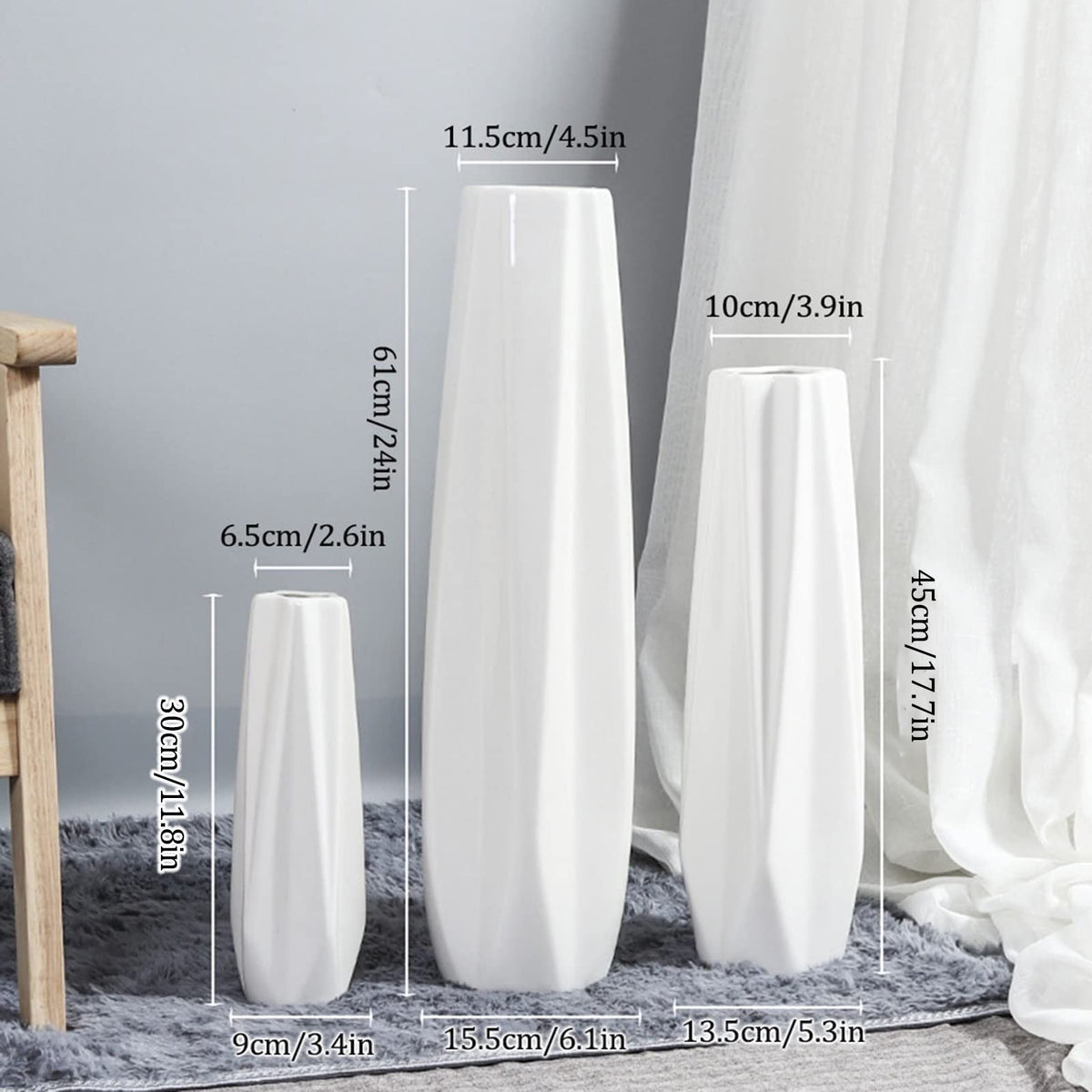 JIIPOREGJ Floor Vase Accessories Large Floor Vase,White Ceramic Vase,Handcrafted,Sophisticated Vessel for Decorative Branches and Dried Flowers,White30Cm